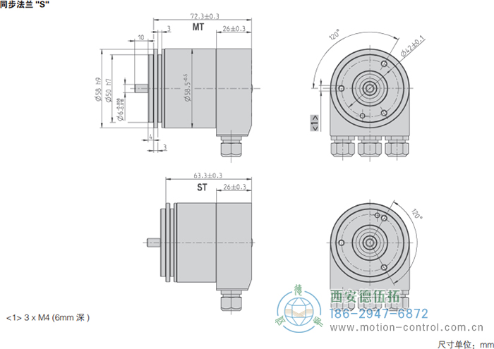 AC58-CANopen光電絕對值通用編碼器外形及安裝尺寸(同步法蘭S) - 西安德伍拓自動化傳動系統(tǒng)有限公司