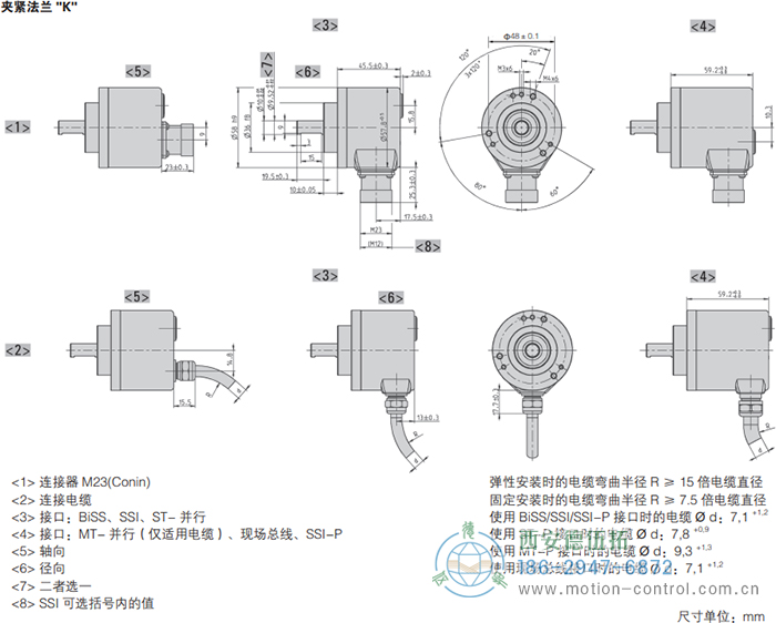 AC58-DeviceNet光電絕對(duì)值通用編碼器外形及安裝尺寸(夾緊法蘭K) - 西安德伍拓自動(dòng)化傳動(dòng)系統(tǒng)有限公司