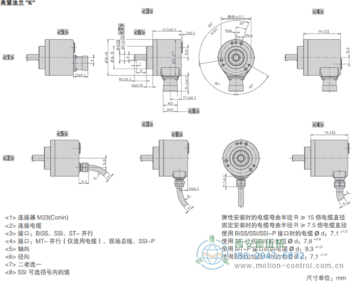 AC58-Profibus光電絕對值通用編碼器外形及安裝尺寸(夾緊法蘭K) - 西安德伍拓自動化傳動系統(tǒng)有限公司