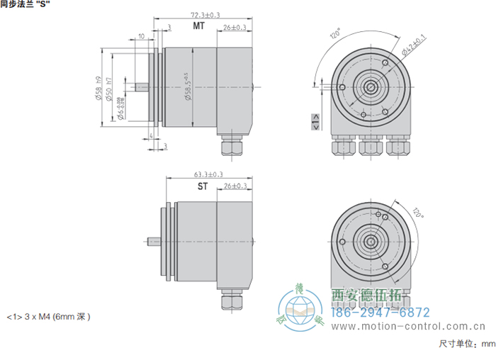 AC58-Profibus光電絕對值通用編碼器外形及安裝尺寸(同步法蘭S) - 西安德伍拓自動化傳動系統(tǒng)有限公司