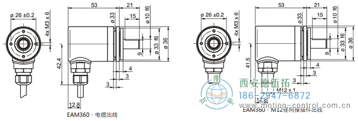 EAM360-S - SSI磁式絕對(duì)值重載編碼器外形及安裝尺寸(實(shí)心軸，帶同步法蘭) - 西安德伍拓自動(dòng)化傳動(dòng)系統(tǒng)有限公司