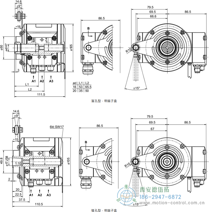 HMG10P-B - PROFINET絕對(duì)值重載編碼器外形及安裝尺寸(盲孔型或錐孔型) - 西安德伍拓自動(dòng)化傳動(dòng)系統(tǒng)有限公司