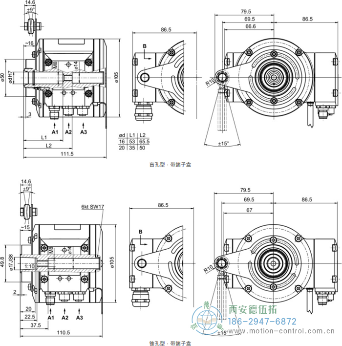 HMG10-B - PROFINET絕對值重載編碼器外形及安裝尺寸(盲孔型或錐孔型) - 西安德伍拓自動化傳動系統(tǒng)有限公司