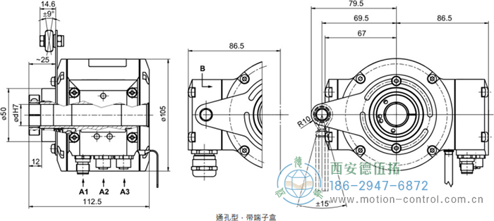 HMG10-T - EtherNet/IP絕對值重載編碼器外形及安裝尺寸(通孔型) - 西安德伍拓自動化傳動系統(tǒng)有限公司