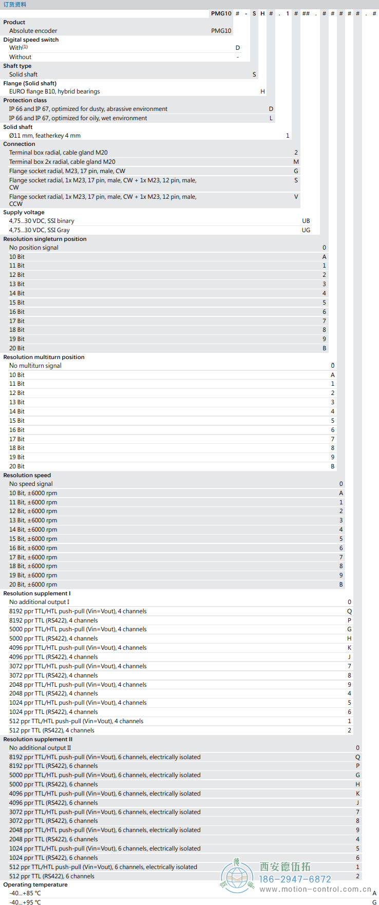 PMG10 - SSI絕對值重載編碼器訂貨選型參考(?11 mm實心軸，帶歐式法蘭B10或外殼支腳 (B3)) - 西安德伍拓自動化傳動系統(tǒng)有限公司