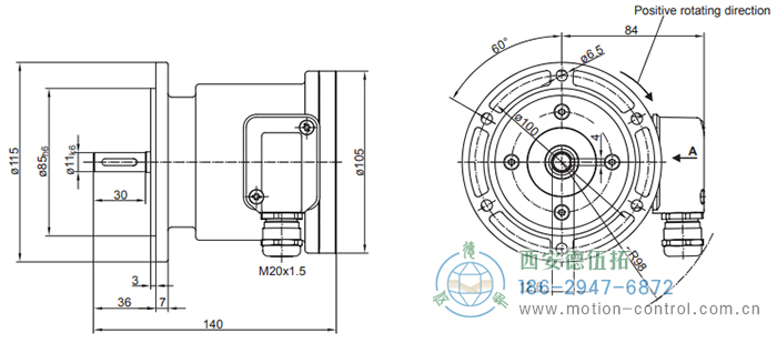 POG 86E增量重載編碼器外形及安裝尺寸(軸型, 帶歐式法蘭B10) - 西安德伍拓自動化傳動系統(tǒng)有限公司