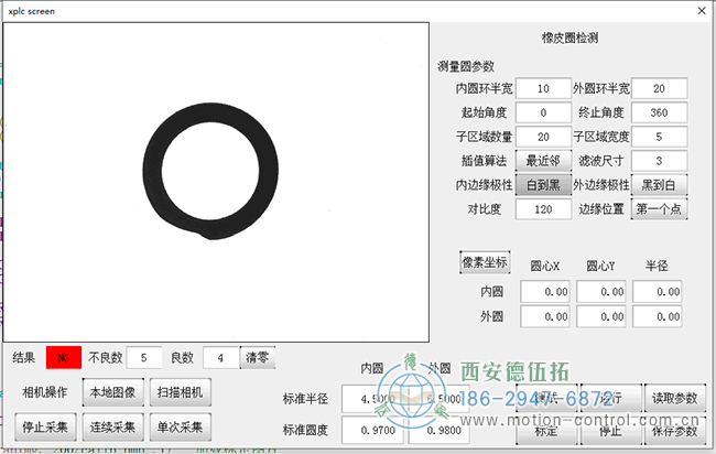 顯示檢測橡膠密封圈檢測結果和統(tǒng)計今日生產橡膠密封圈的良品和不良品數據